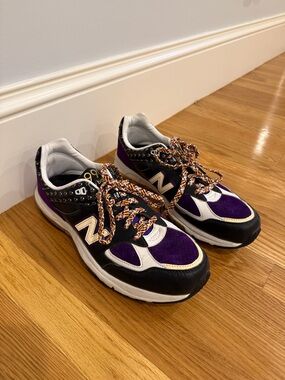 New Balance 990s Purple, Black & White Mixed-Material Sneakers